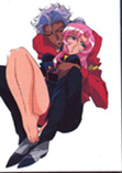 Akio hugging Utena b/t his legs